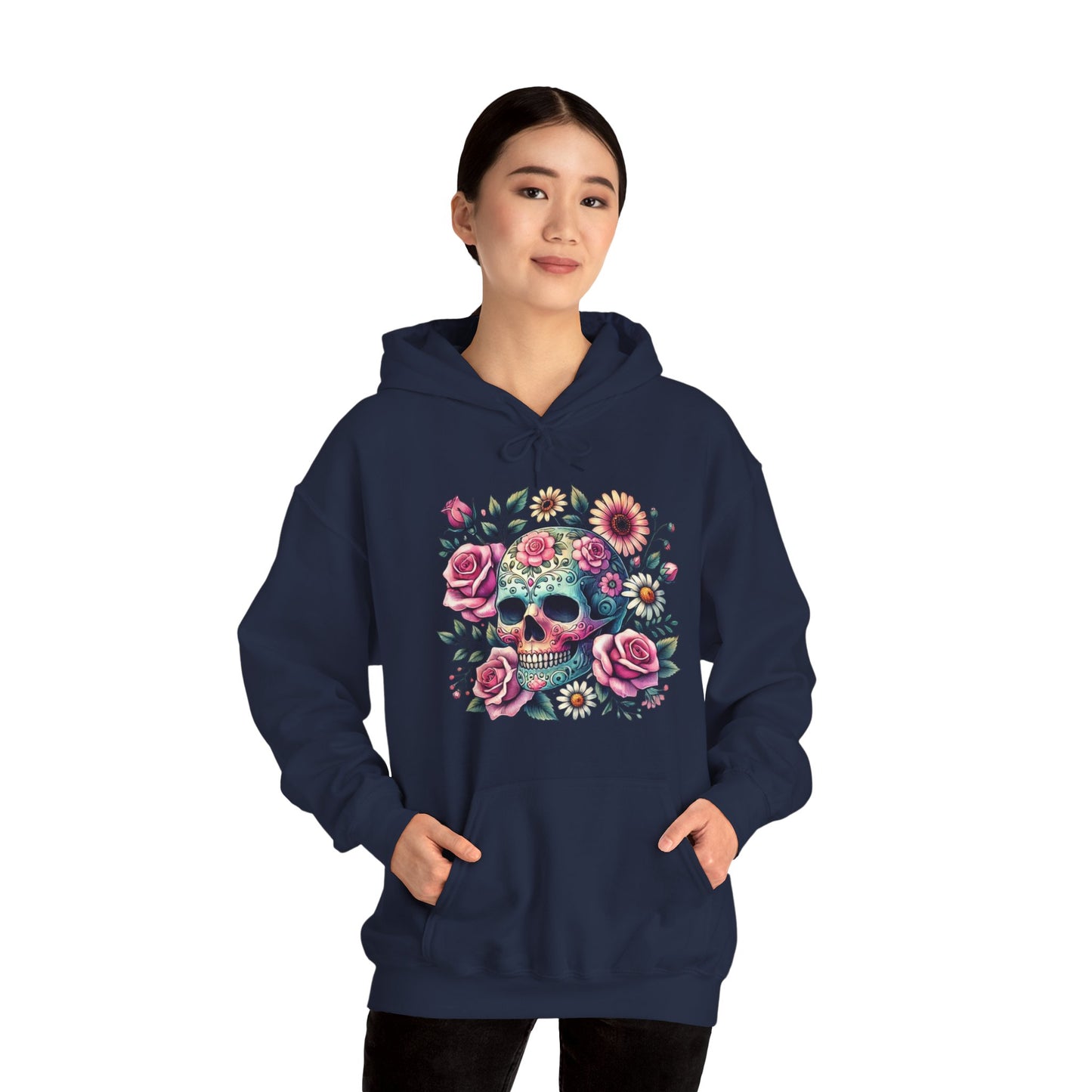 Floral Sugar Skull Hoodie — Day of the Dead Skull & Roses Pullover