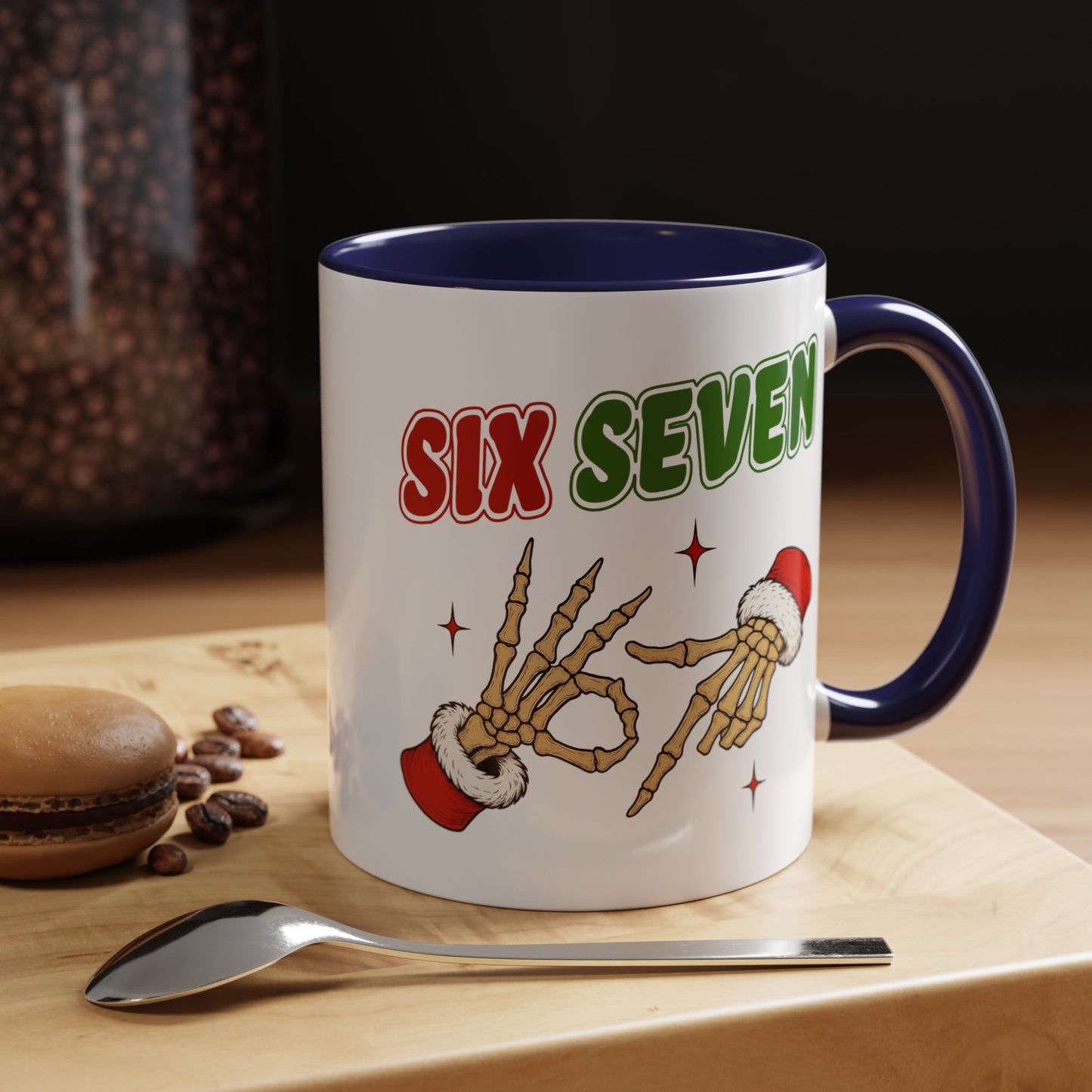 Six Seven Holiday Accent Coffee Mug — Festive Skeleton Hand Christmas New Year Gift (11/15oz)
