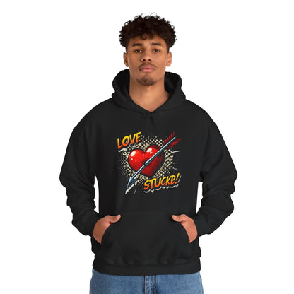 Hoodie — 'Love Stuck!' Retro Heart & Arrow Graphic Hooded Sweatshirt