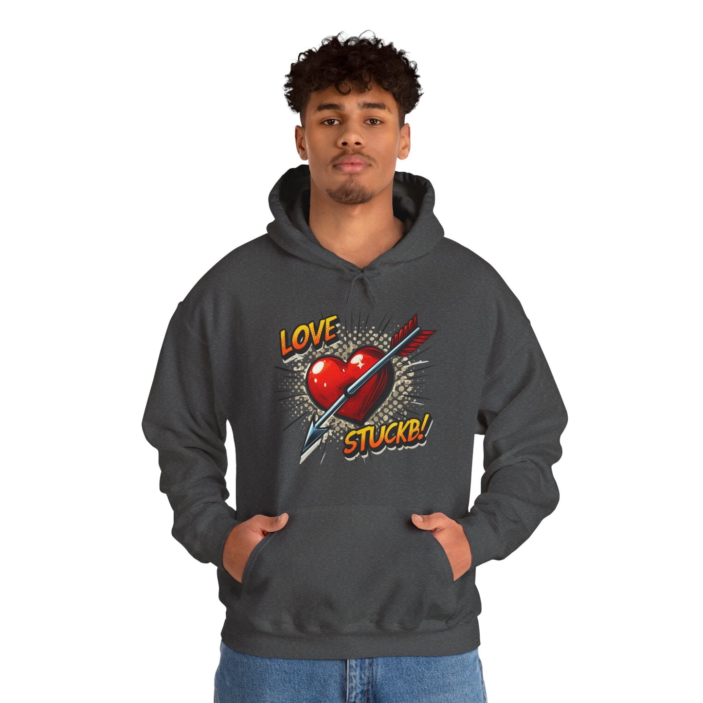 Hoodie — 'Love Stuck!' Retro Heart & Arrow Graphic Hooded Sweatshirt