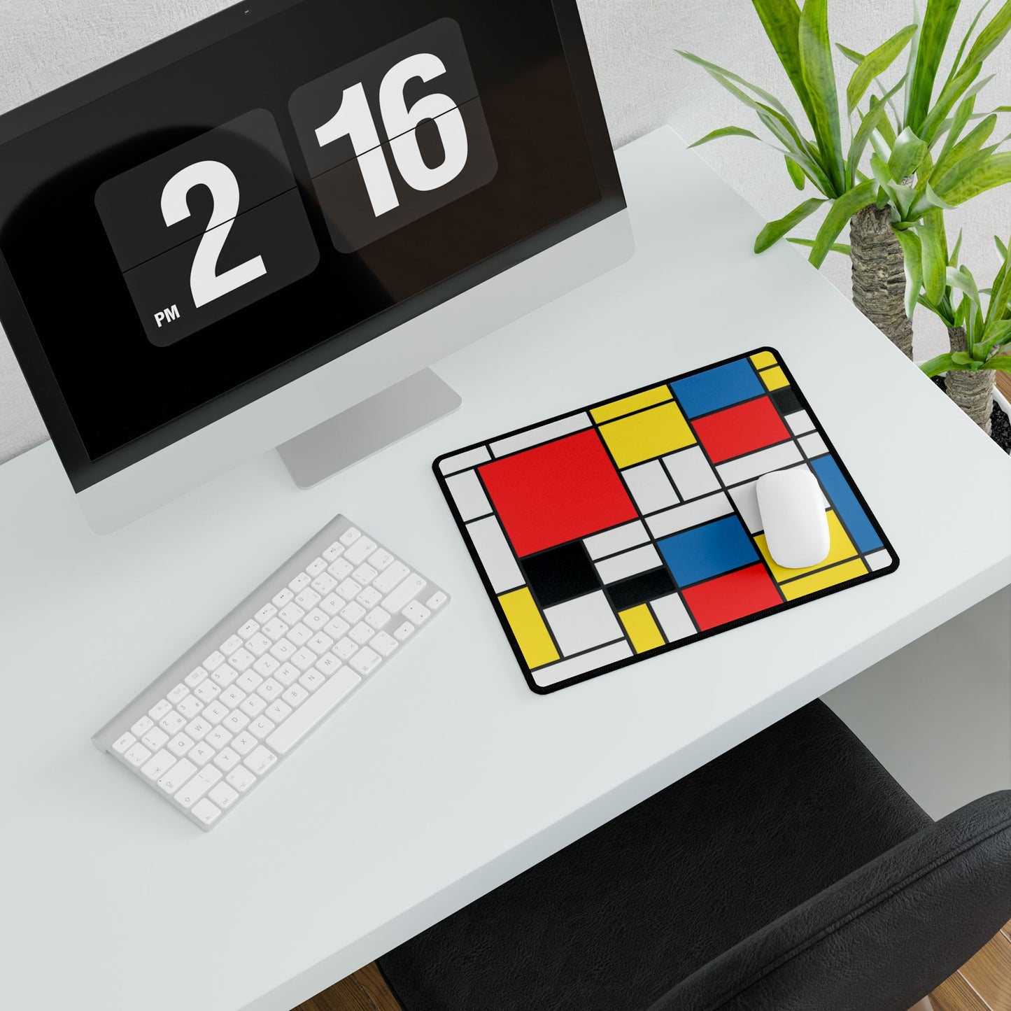 Modern Mondrian Desk Mat — Geometric Red, Blue & Yellow Gaming/Office Mousepad