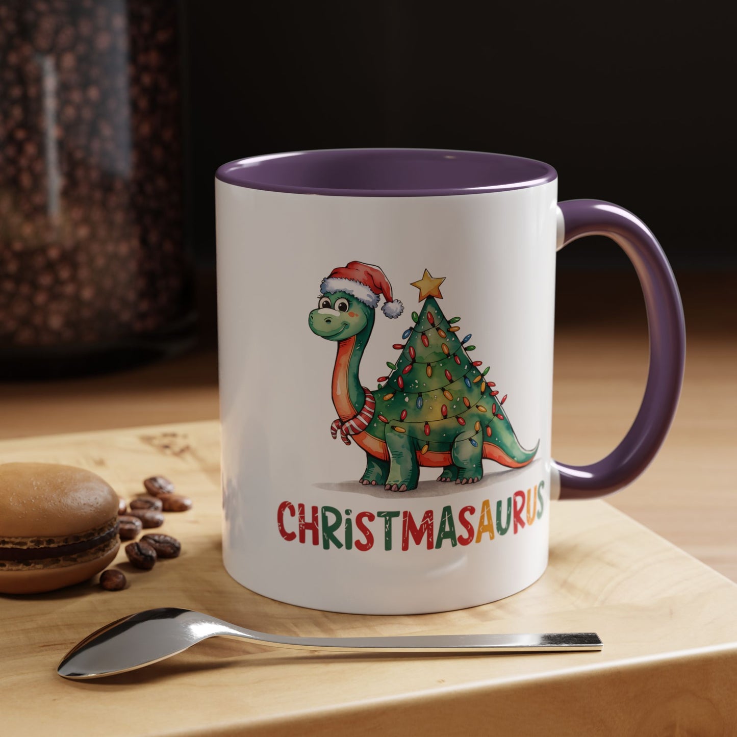 Christmasaurus Accent Coffee Mug — Festive Dino Holiday Coffee Cup (11/15oz)