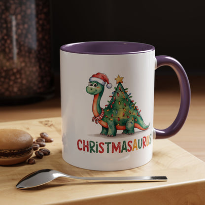 Christmasaurus Accent Coffee Mug — Festive Dino Holiday Coffee Cup (11/15oz)