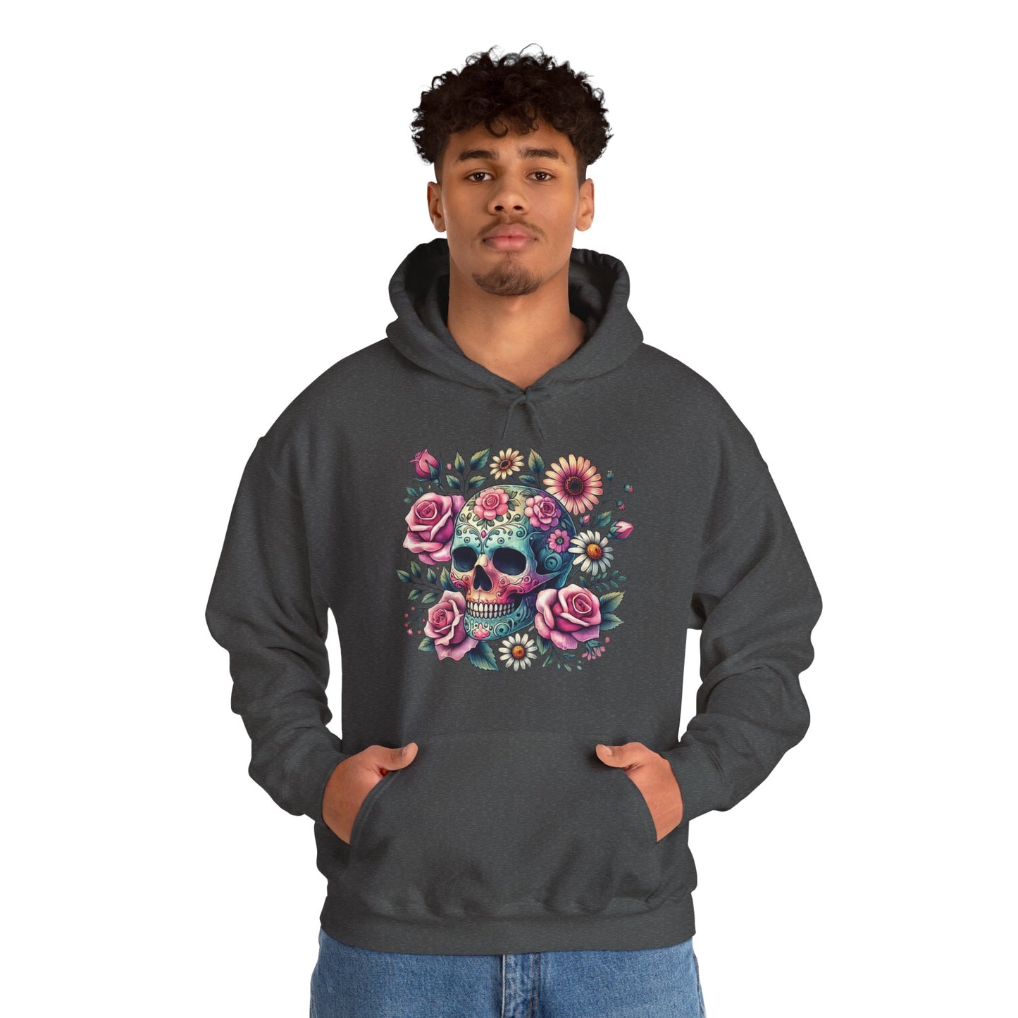 Floral Sugar Skull Hoodie — Day of the Dead Skull & Roses Pullover