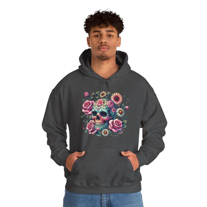 Floral Sugar Skull Hoodie — Day of the Dead Skull & Roses Pullover