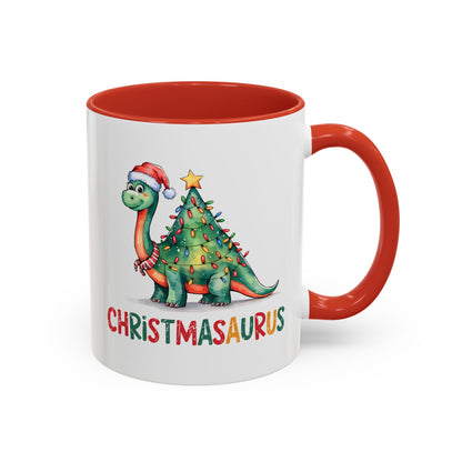 Christmasaurus Accent Coffee Mug — Festive Dino Holiday Coffee Cup (11/15oz)