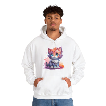 Cute Watercolor Kitten Hoodie — Adorable Colorful Cat Graphic Sweatshirt