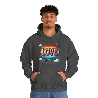 Love Speech Bubble Hoodie — Retro Rainbow Graphic Pullover