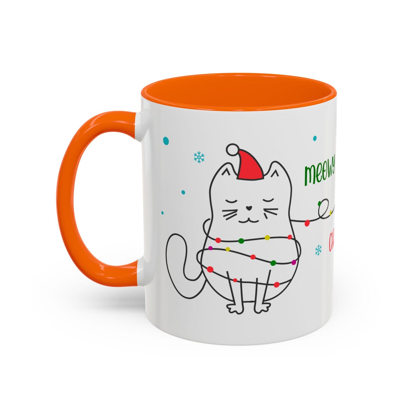 Meowy Christmas Accent Coffee Mug — Cute Cat & Decorated Tree Holiday Mug (11/15oz)