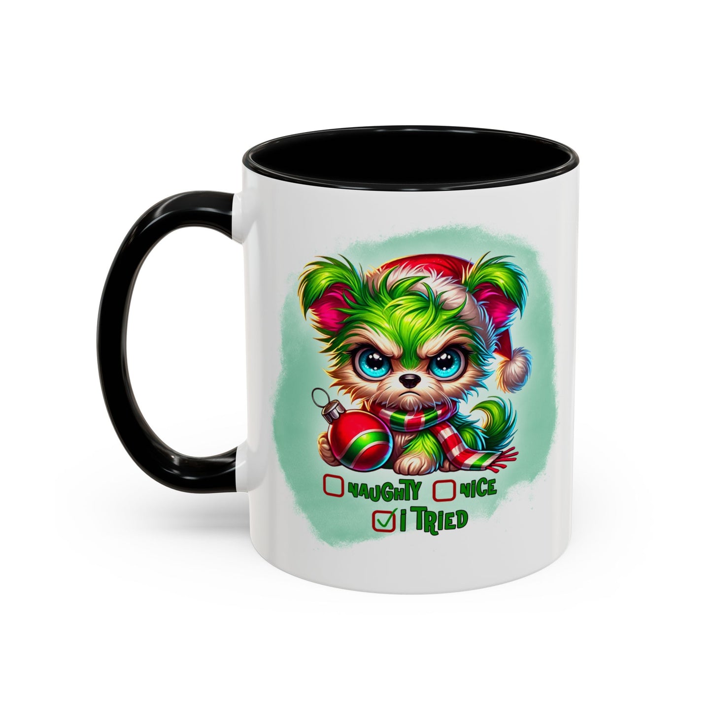 Christmas Bear Accent Coffee Mug — Cute Naughty or Nice Holiday 11/15oz