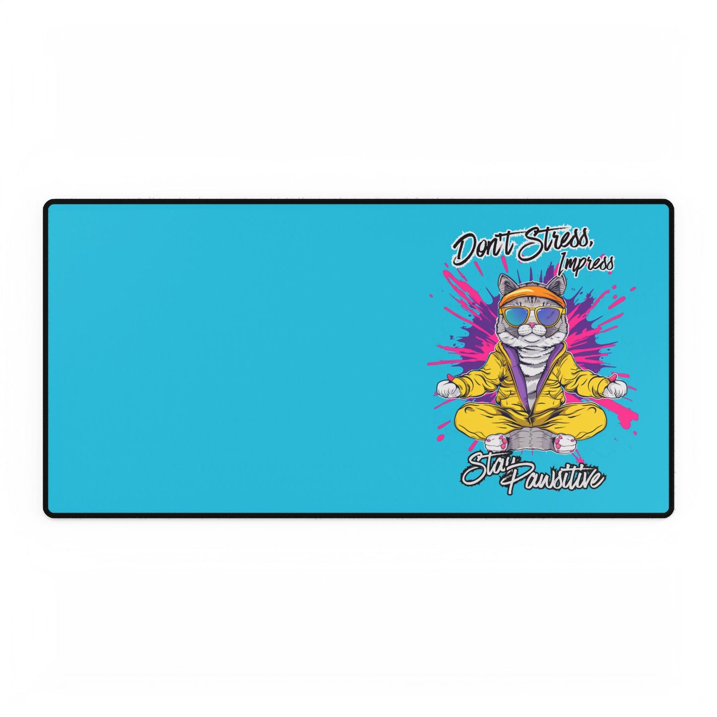 Desk Mat — "Don’t Stress, Meowt" Meditating Cat Large Gaming/Office Mouse Pad