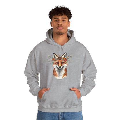 Fox Face Floral Hoodie — Watercolor Fox Portrait Sweatshirt for Animal Lovers