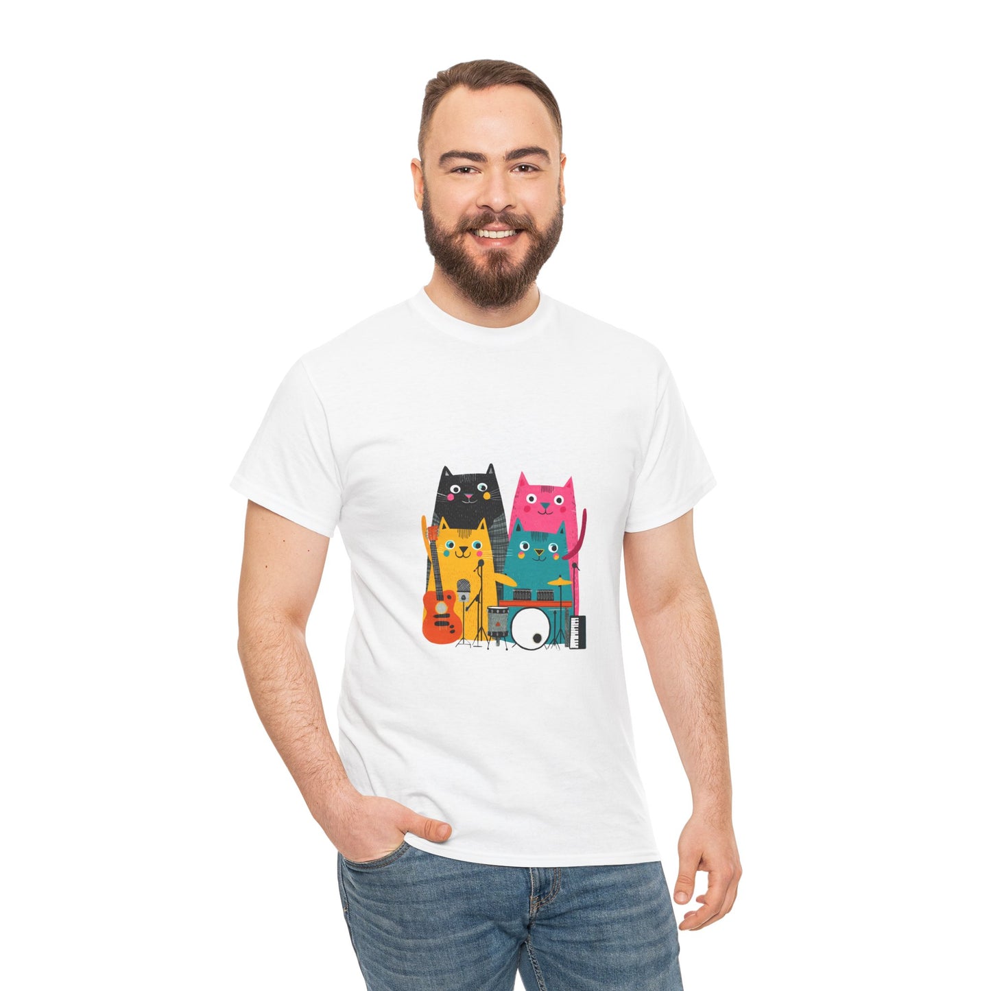 Band Cats T-Shirt – Colorful Cat Music Graphic Tee