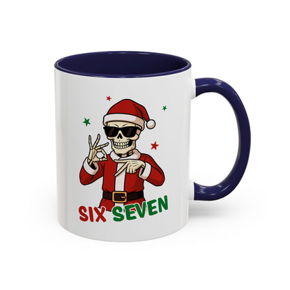 Christmas Skull Coffee Mug – 'Six Seven' Festive Santa Skull Accent Mug (11/15 oz)