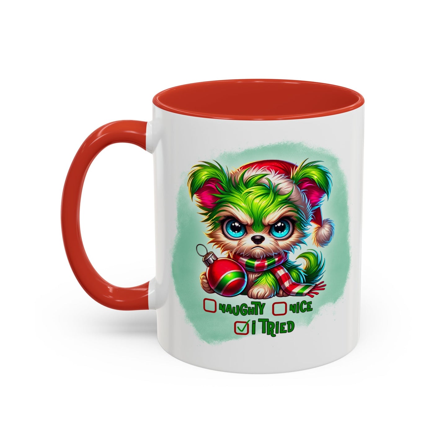Christmas Bear Accent Coffee Mug — Cute Naughty or Nice Holiday 11/15oz