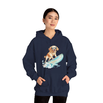 Surfing Golden Retriever Hoodie – Cute Dog Surfboard Pullover