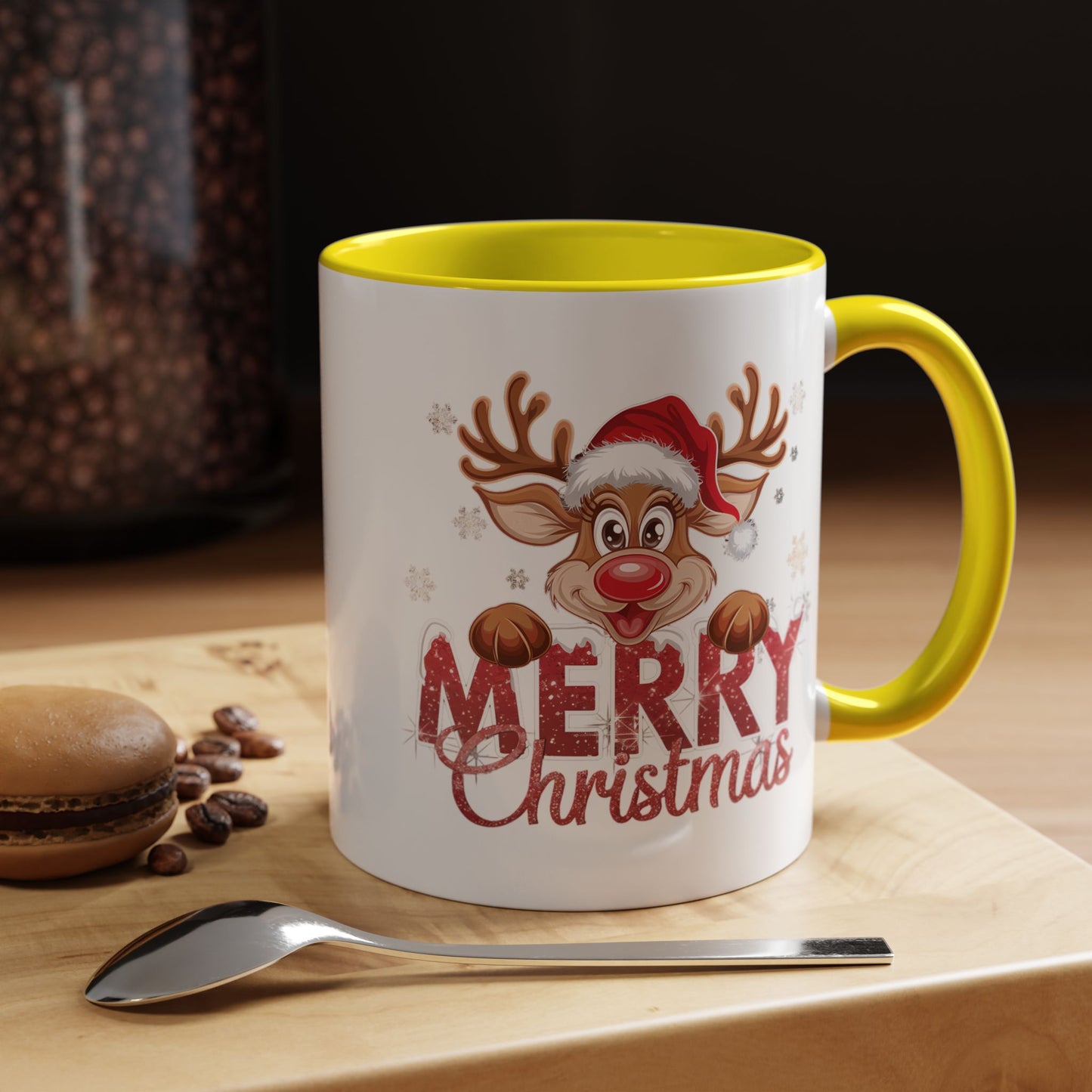 Merry Christmas Reindeer Accent Coffee Mug — Festive Holiday 11/15oz