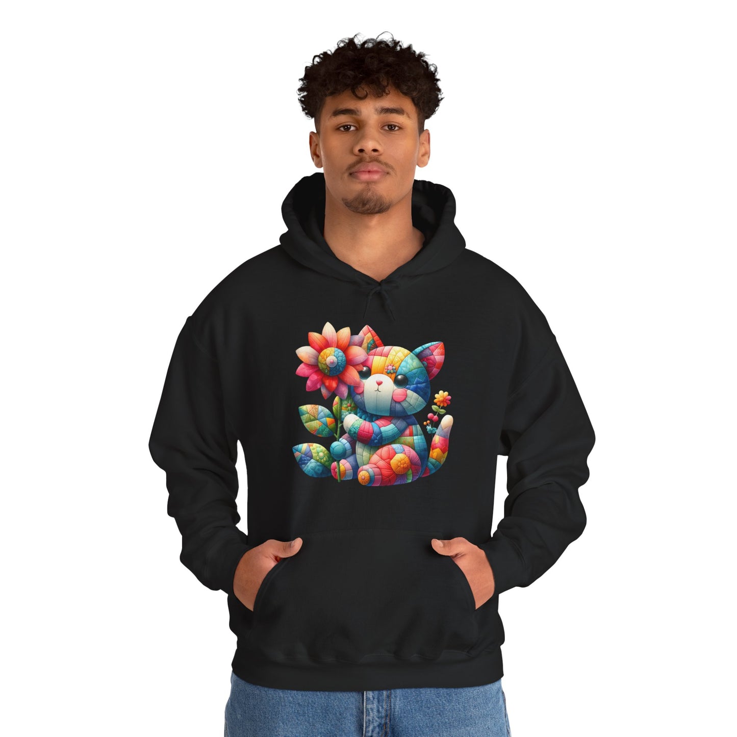 Colorful Floral Cat Hoodie — Cute Rainbow Cat with Flower Graphic