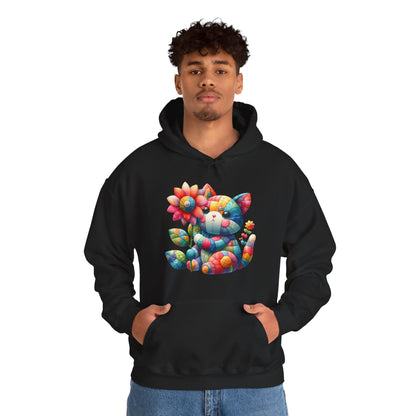 Colorful Floral Cat Hoodie — Cute Rainbow Cat with Flower Graphic