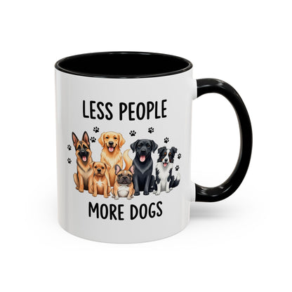 Less People More Dogs Accent Coffee Mug — Cute Multi-Breed Dog Lover Tea Mug (11/15 oz)