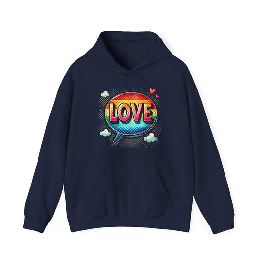 Love Speech Bubble Hoodie — Retro Rainbow Graphic Pullover