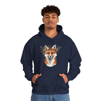 Fox Face Floral Hoodie — Watercolor Fox Portrait Sweatshirt for Animal Lovers