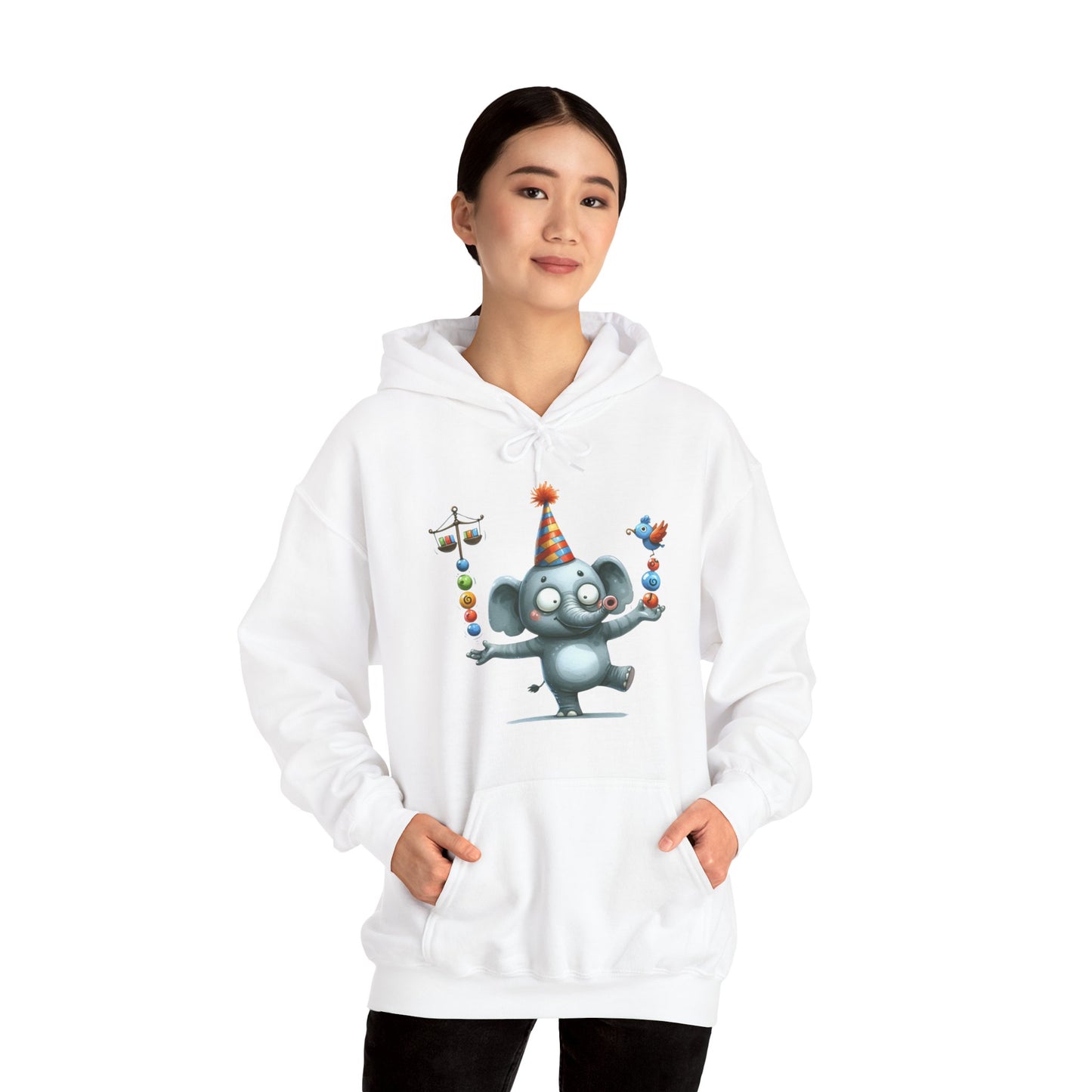 Elephant Birthday Party Hoodie — Cute Juggling Elephant Kids Graphic Hoodie