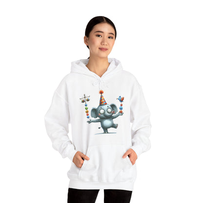 Elephant Birthday Party Hoodie — Cute Juggling Elephant Kids Graphic Hoodie