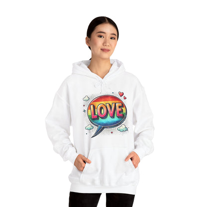 Love Speech Bubble Hoodie — Retro Rainbow Graphic Pullover