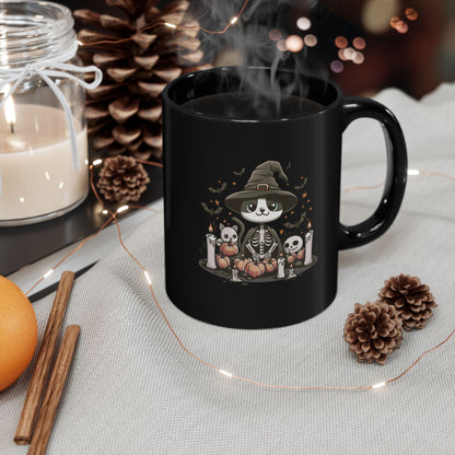 Halloween Witch Cat Mug – Cute Skeleton Cat with Pumpkins & Candles
