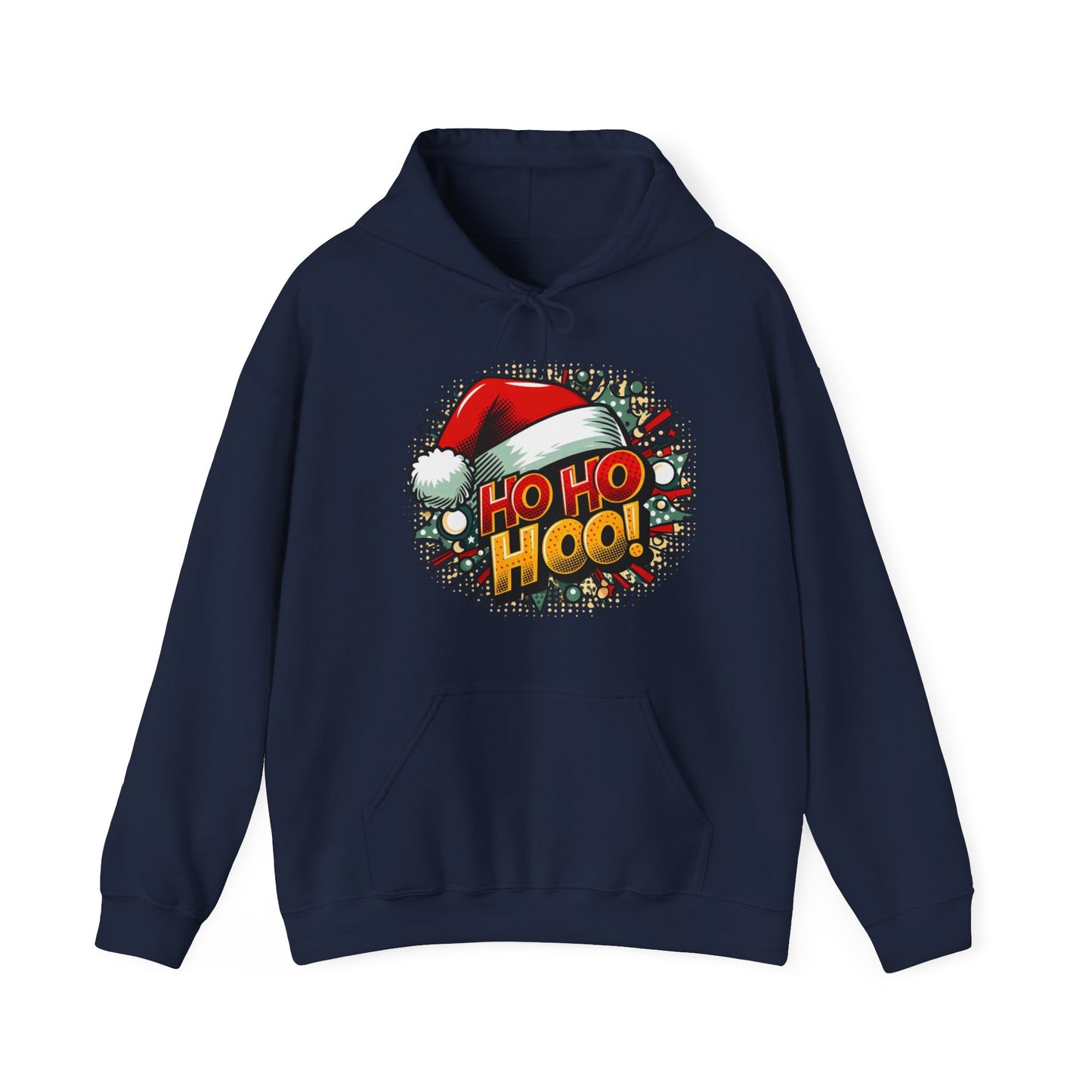 Ho Ho Hoo! Christmas Comic Hoodie — Santa Hat Pop Art Sweatshirt
