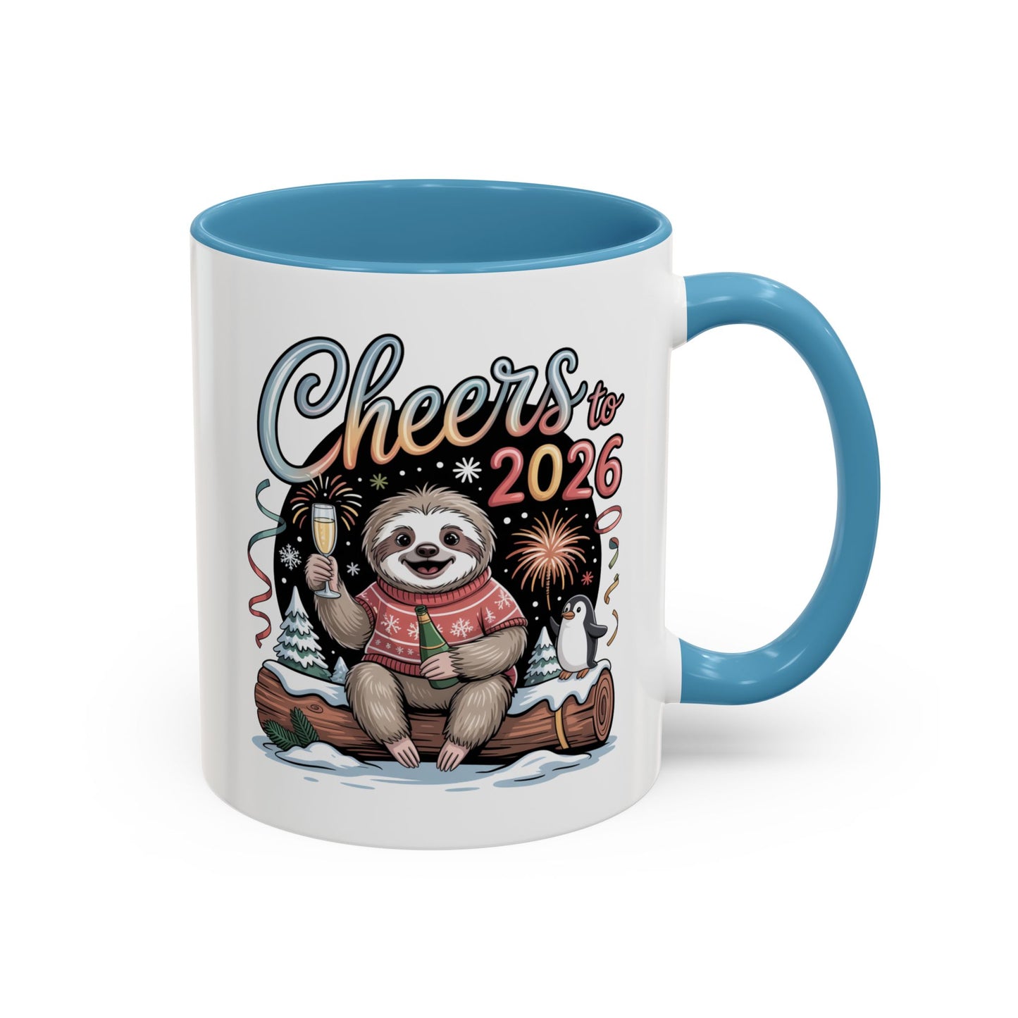 Cheers to 2026 Sloth New Year Mug – Cute Celebration Coffee Cup
