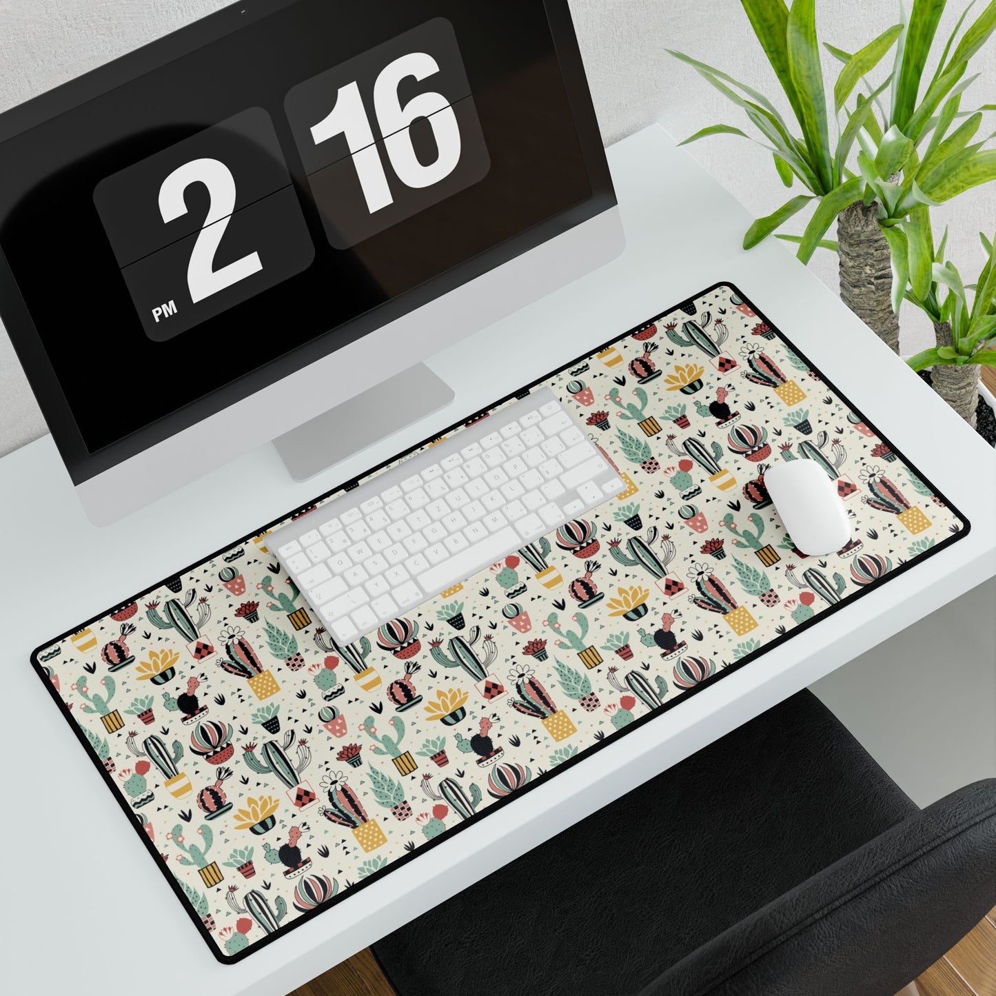 Cactus & Succulent Pattern Desk Mat — Colorful Botanical Mouse Pad (Large)