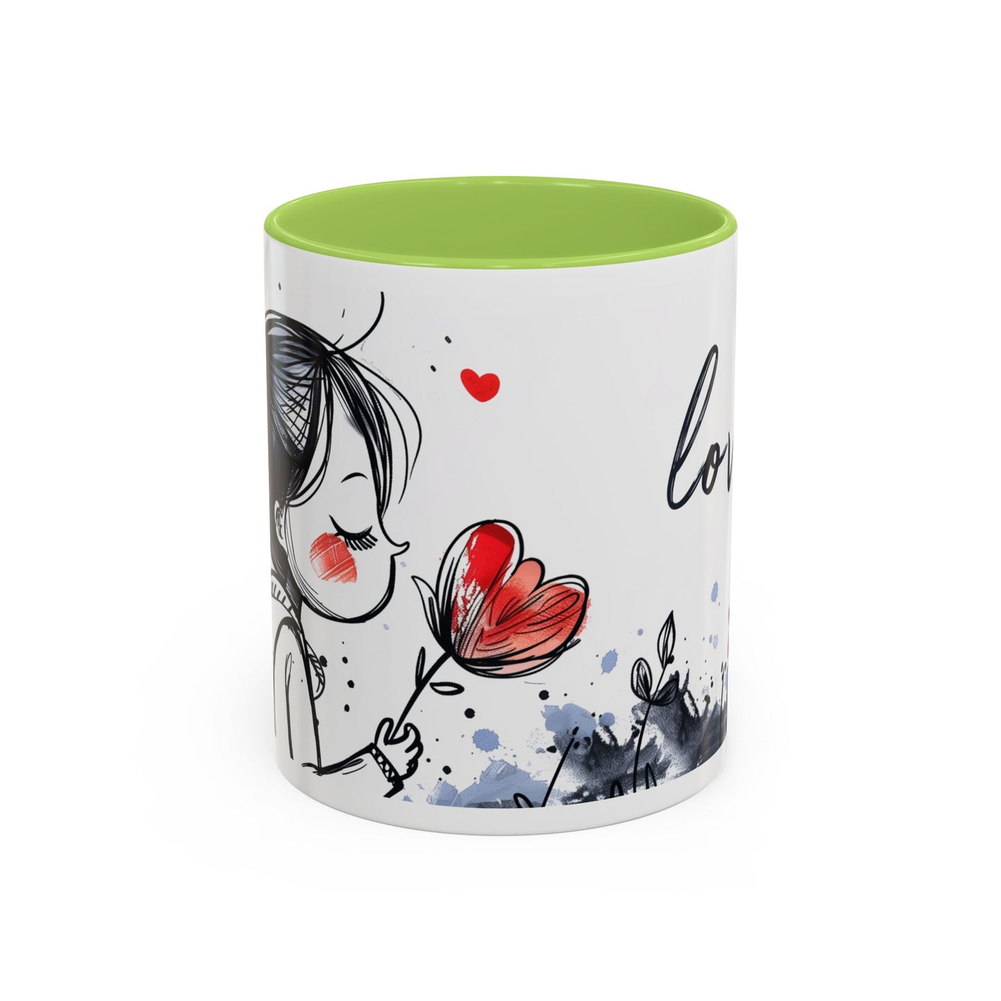 Cute Love Girl Mug – Romantic Flower Illustration Coffee Cup