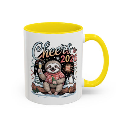 Cheers to 2026 Sloth New Year Mug – Cute Celebration Coffee Cup