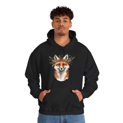 Fox Face Floral Hoodie — Watercolor Fox Portrait Sweatshirt for Animal Lovers