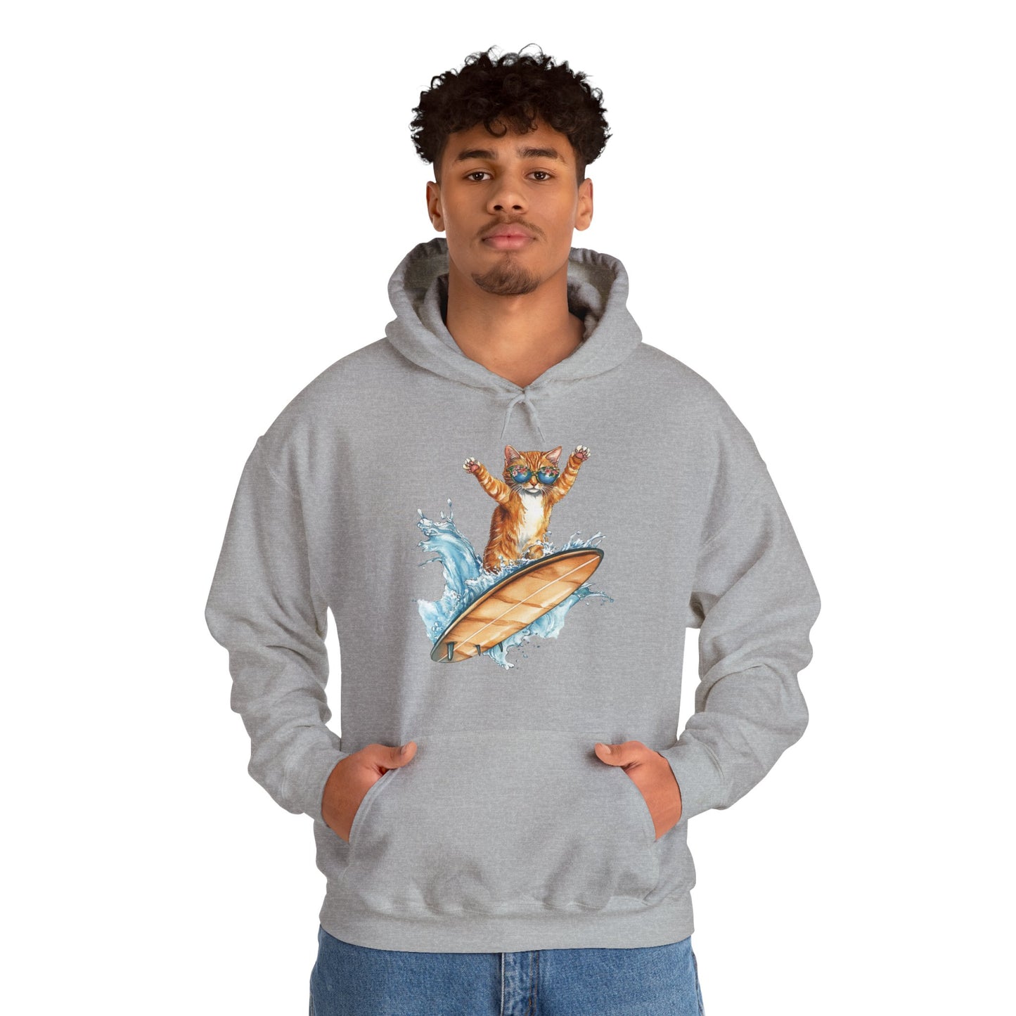 Surfing Cat Hoodie – Cute Surfboard Cat Graphic Pullover