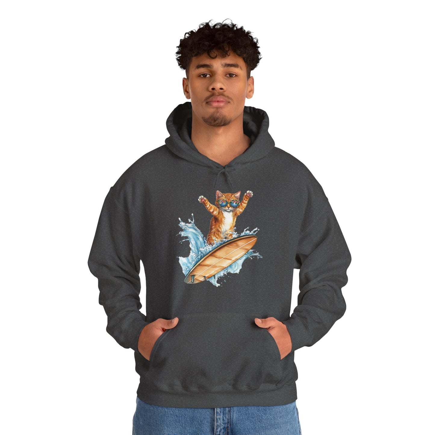 Surfing Cat Hoodie – Cute Surfboard Cat Graphic Pullover