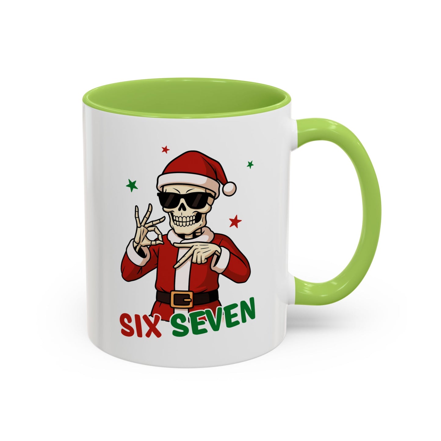 Christmas Skull Coffee Mug – 'Six Seven' Festive Santa Skull Accent Mug (11/15 oz)
