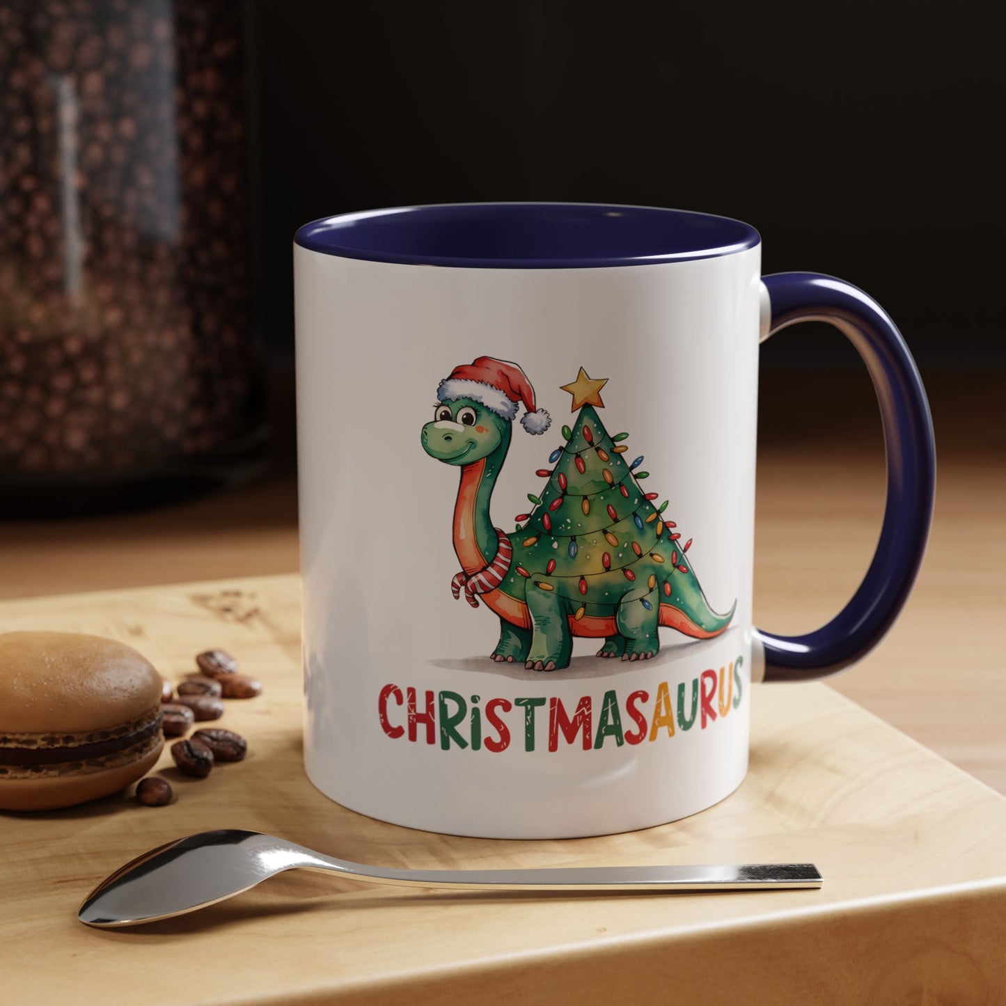 Christmasaurus Accent Coffee Mug — Festive Dino Holiday Coffee Cup (11/15oz)