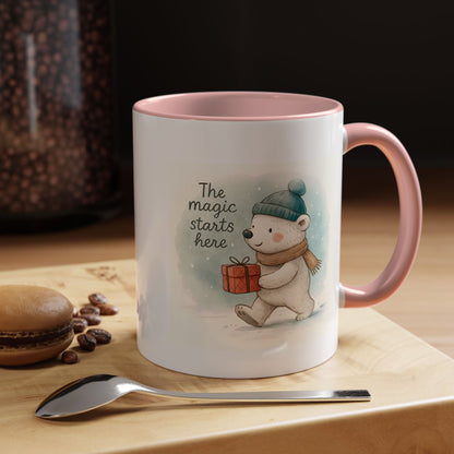 Holiday Polar Bear Coffee Mug — The Magic Starts Here Accent Christmas Mug
