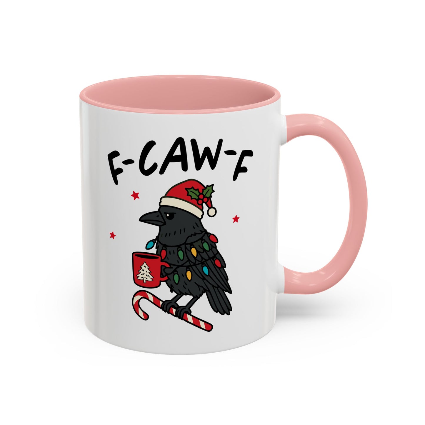Funny Crow Christmas Mug – F-Caw-F Holiday Crow Cup – Cute Raven Coffee Mug with Lights & Santa Hat