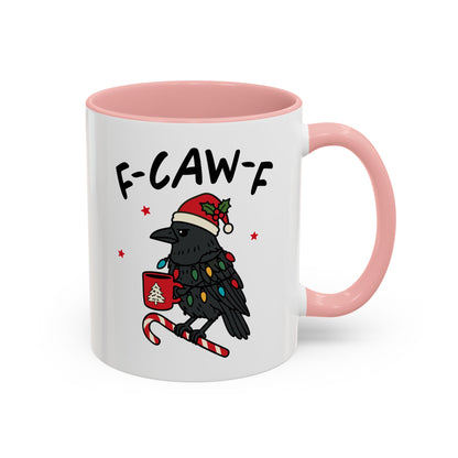 Funny Crow Christmas Mug – F-Caw-F Holiday Crow Cup – Cute Raven Coffee Mug with Lights & Santa Hat