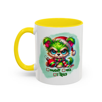 Christmas Bear Accent Coffee Mug — Cute Naughty or Nice Holiday 11/15oz