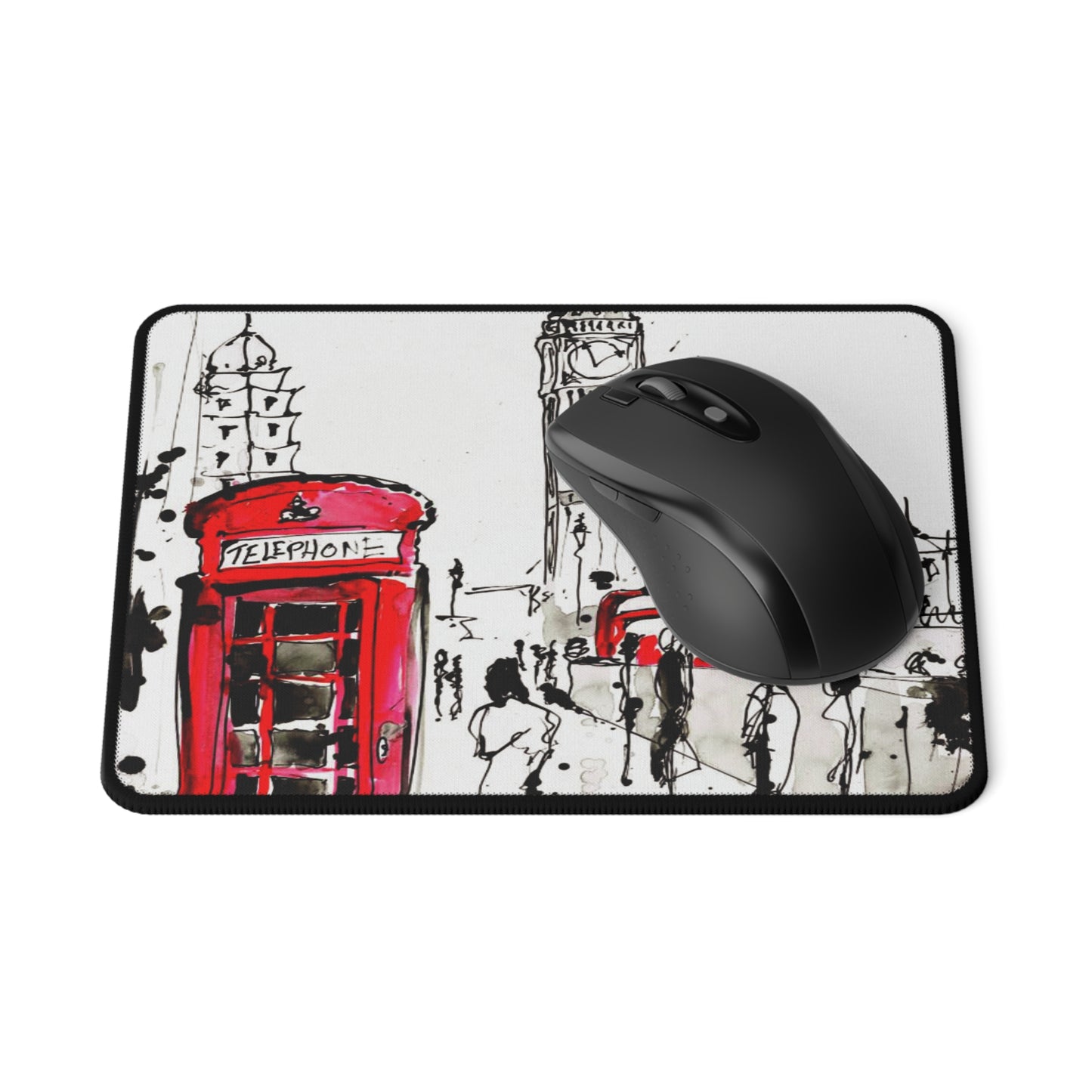 London Street Art Mouse Pad — Red Phone Booth & Double Decker Desk Pad