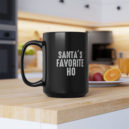 Santa’s Favorite Ho Black Mug — Funny Christmas Coffee Cup (11oz & 15oz)