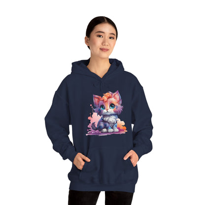 Cute Watercolor Kitten Hoodie — Adorable Colorful Cat Graphic Sweatshirt