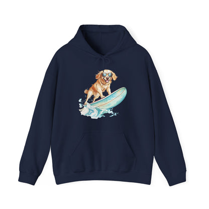 Surfing Golden Retriever Hoodie – Cute Dog Surfboard Pullover