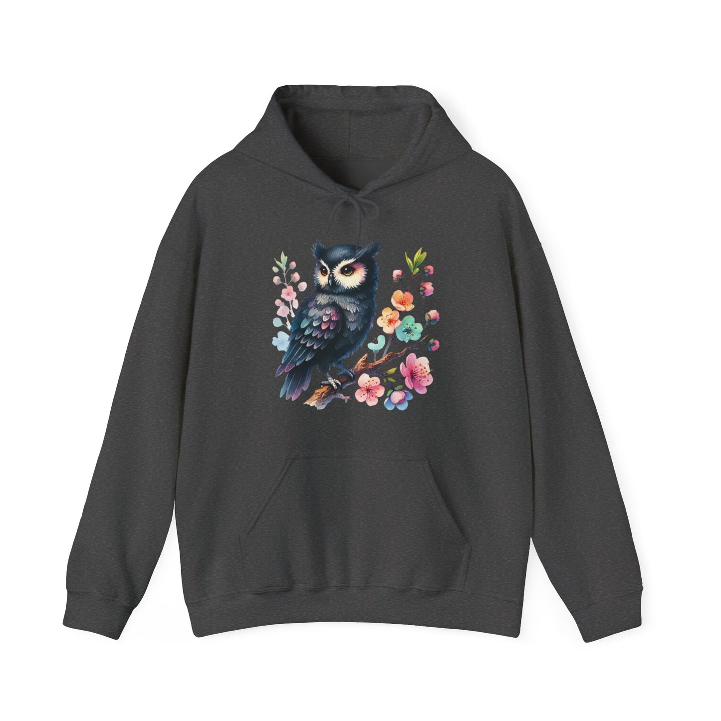 Floral Night Owl Hoodie – Watercolor Owl & Blossom Pullover