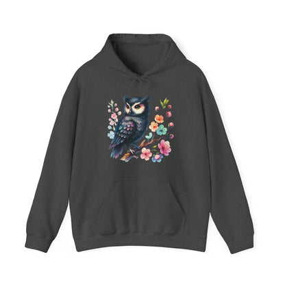 Floral Night Owl Hoodie – Watercolor Owl & Blossom Pullover